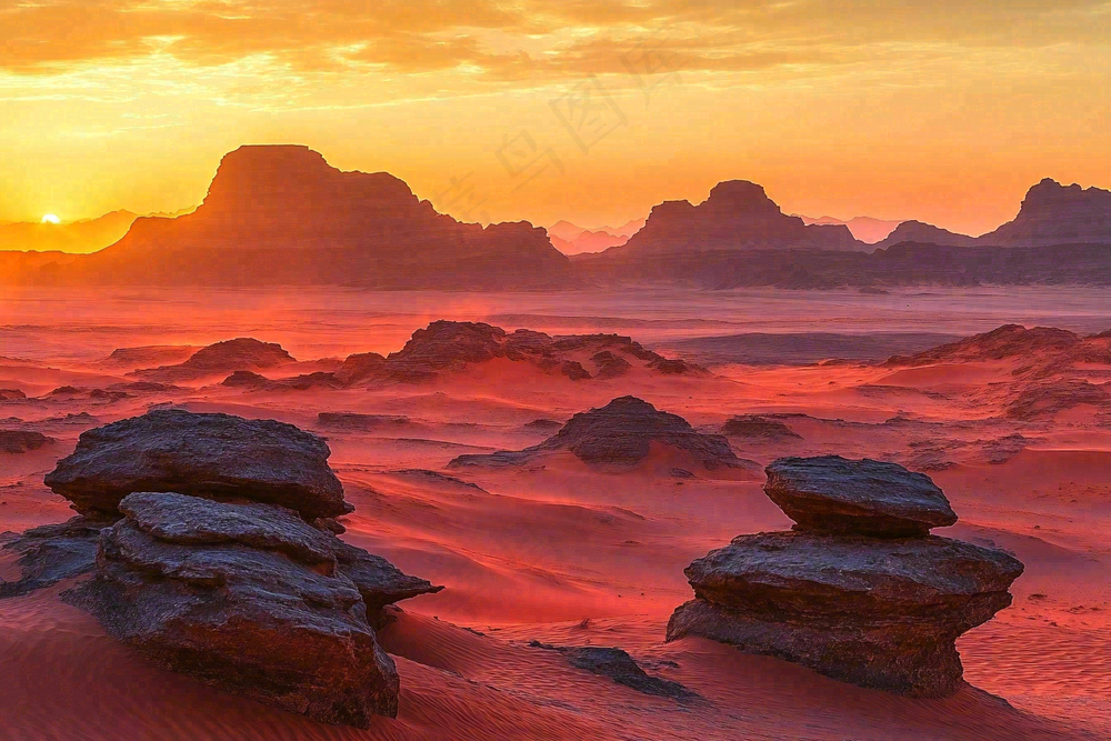 沙漠敦煌雅丹地貌黄土沙丘大漠风光摄影图