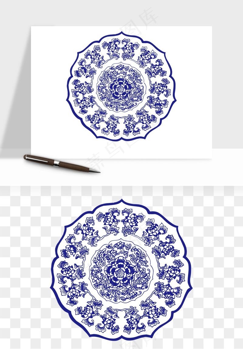 青花瓷花纹花卉图案png免抠