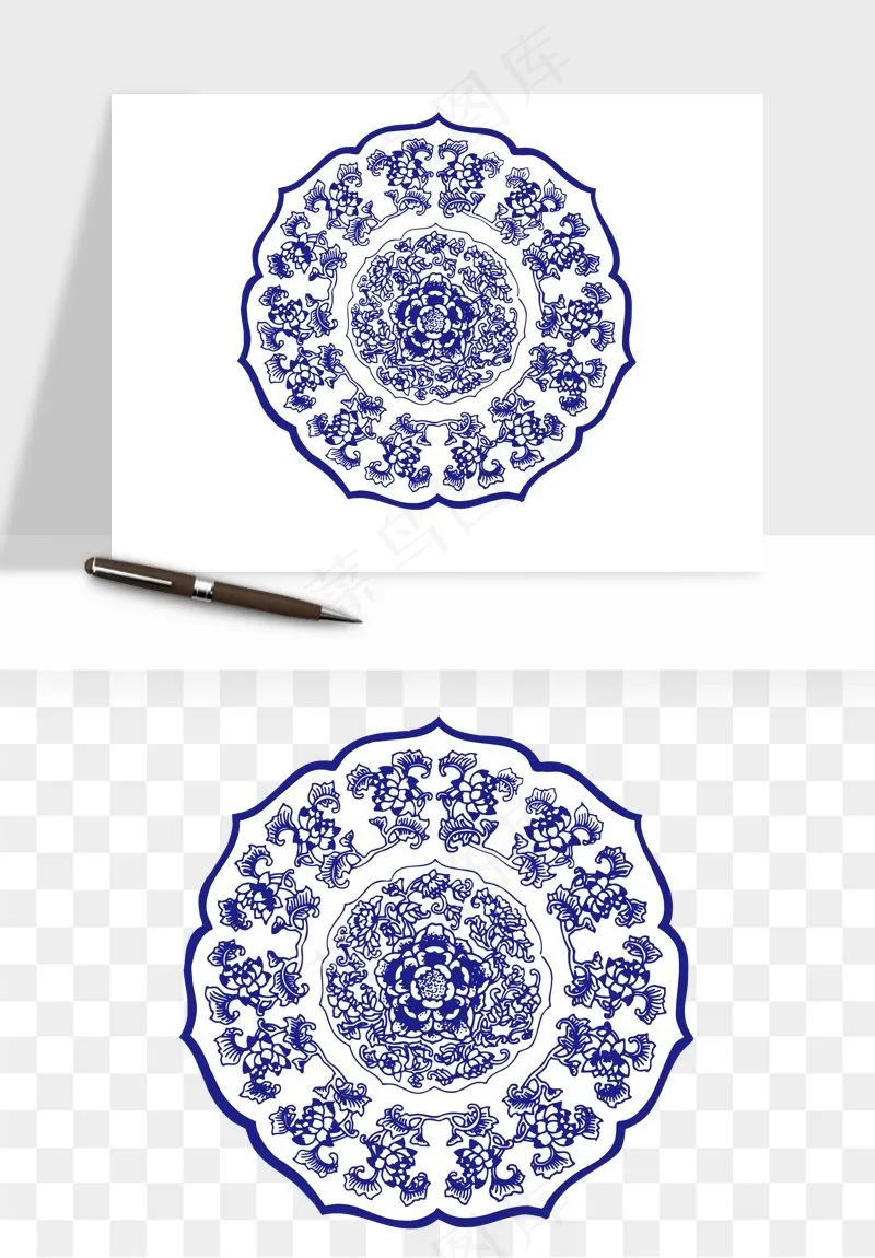 青花瓷花纹花卉图案png免抠