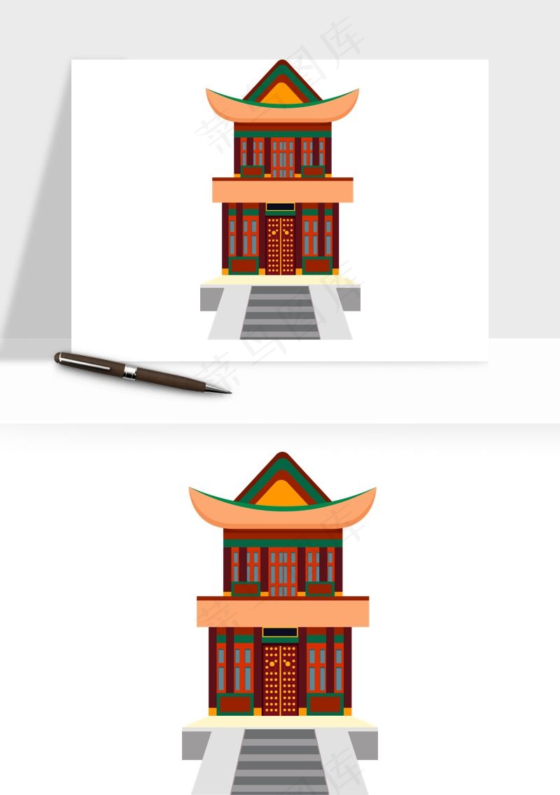 国潮风古建筑古楼古塔鼓楼ai,png免抠图