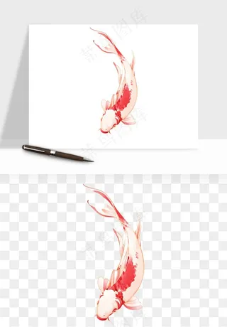 锦鲤鱼手绘水墨png免抠