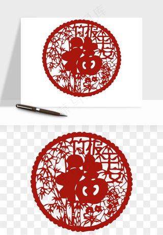 春节福字窗花剪纸png免抠