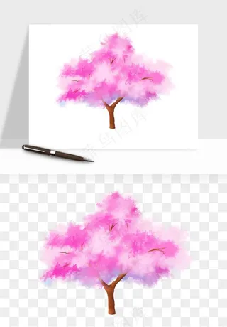 手绘浪漫花树桃花树png免抠