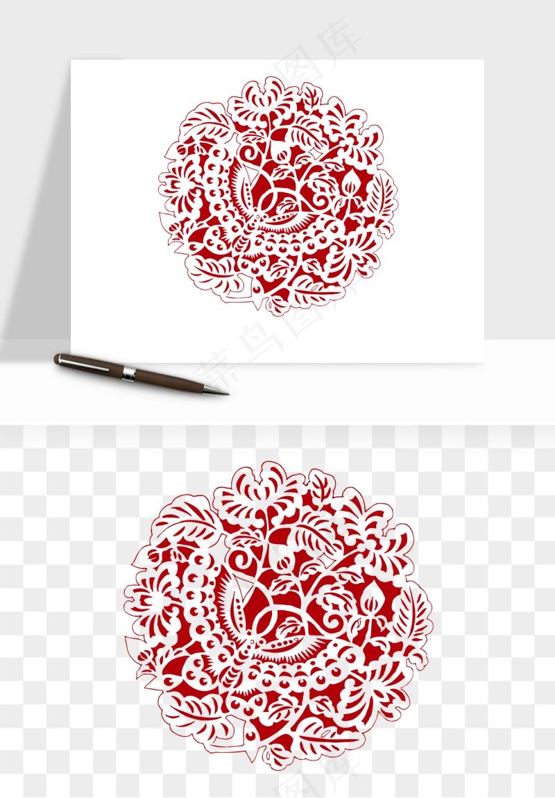 传统窗花剪纸图案png免抠