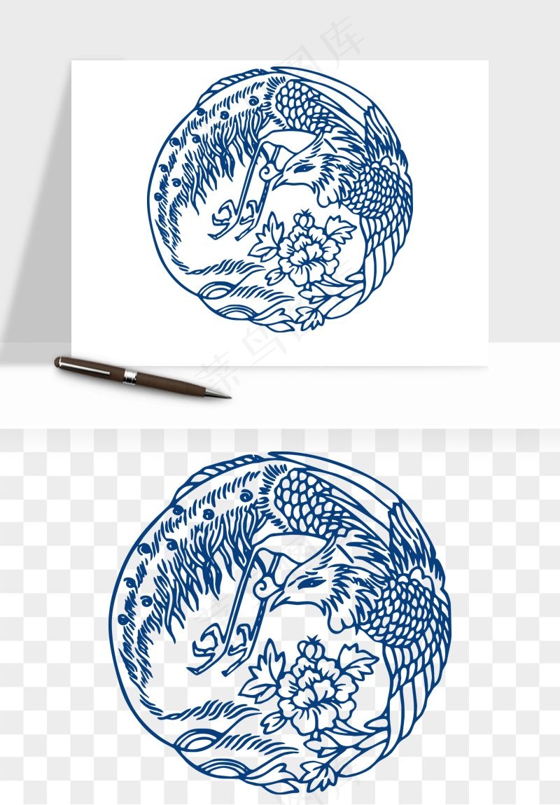 青花瓷花纹花卉图案png免抠