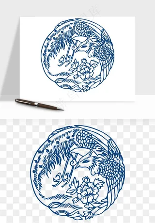 青花瓷花纹花卉图案png免抠