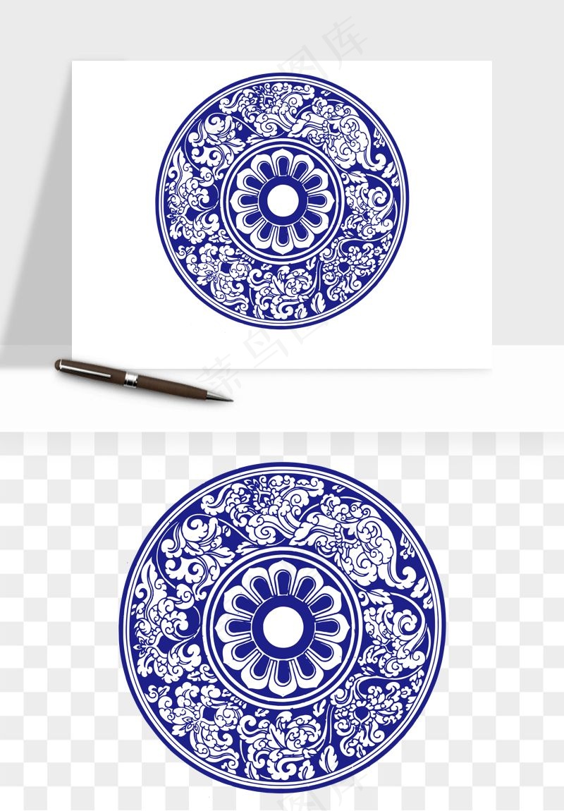 青花瓷花纹花卉图案png免抠