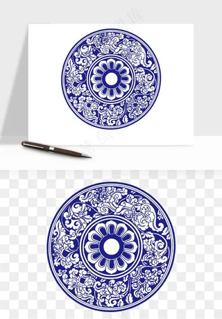 青花瓷花纹花卉图案png免抠