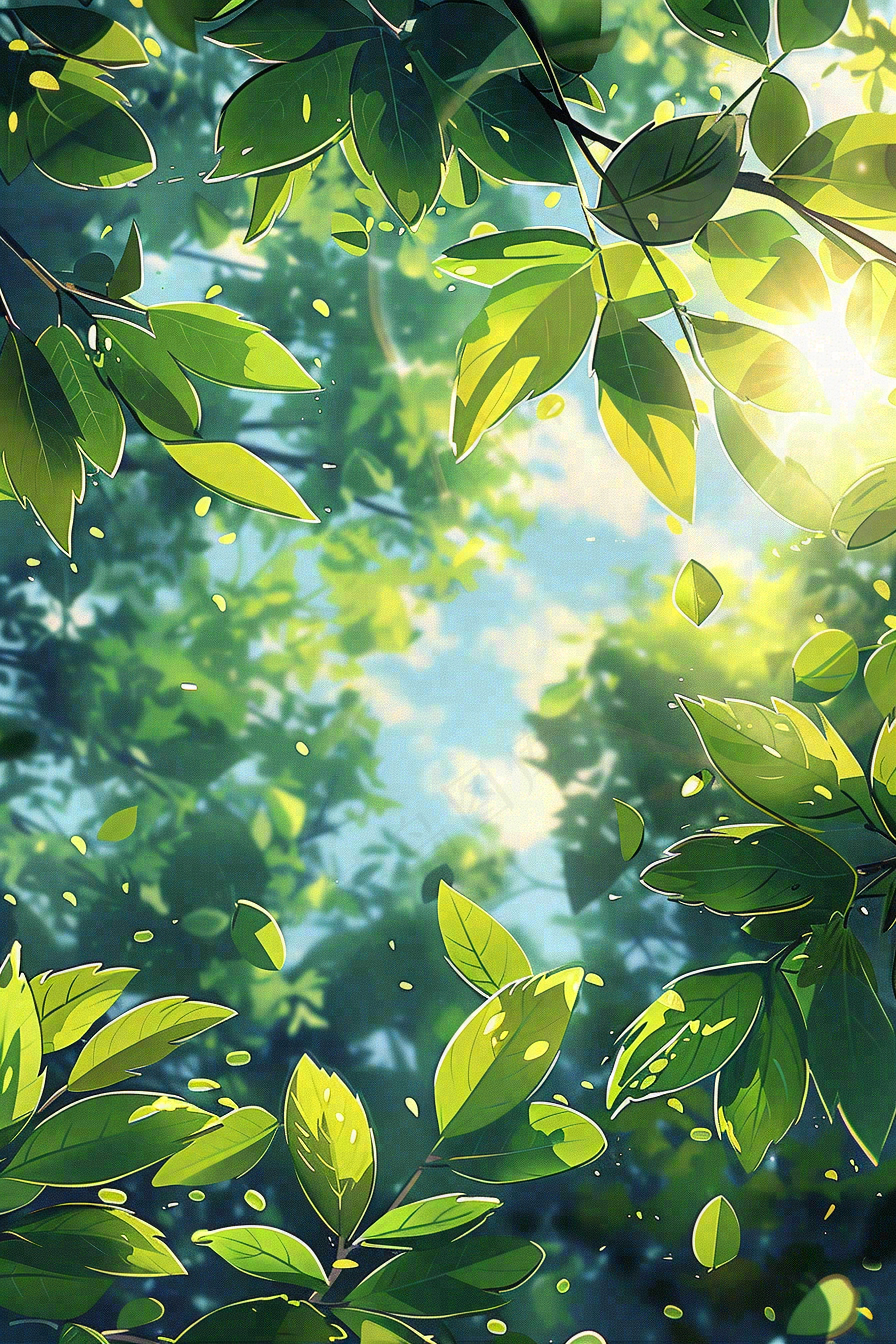 春夏绿荫下的蓝天阳光立夏夏至插画背景