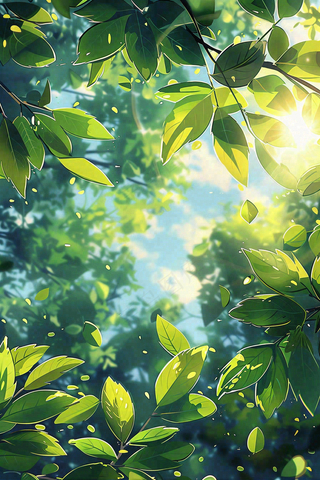 春夏绿荫下的蓝天阳光立夏夏至插画背景