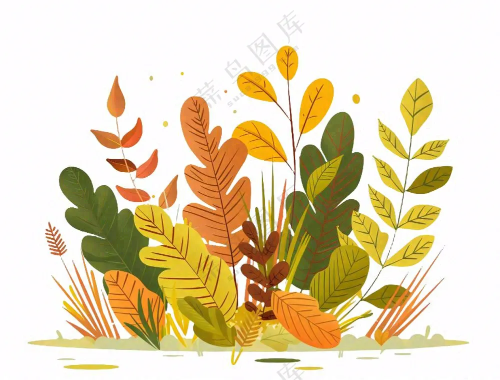 秋天黄色草丛灌木丛树叶卡通插画免抠