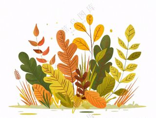秋天黄色草丛灌木丛树叶卡通插画免抠
