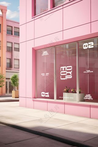 商场超市外墙门店门头招牌贴图海报店铺店招橱窗logo样机-19