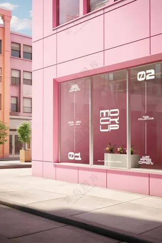 商场超市外墙门店门头招牌贴图海报店铺店招橱窗logo样机-19