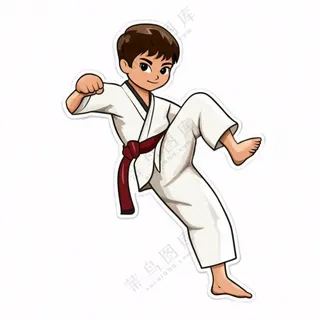 武术跆拳道运动人物卡通插画免抠