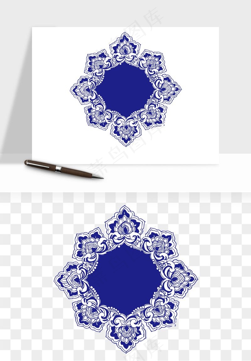 青花瓷花纹花卉图案png免抠