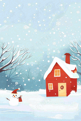 冬天白雪覆盖寒冷唯美雪景大寒插画背景