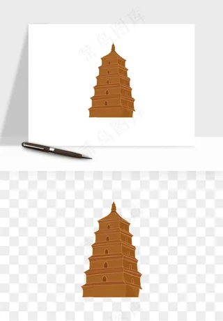 国潮高塔古塔楼建筑png免抠
