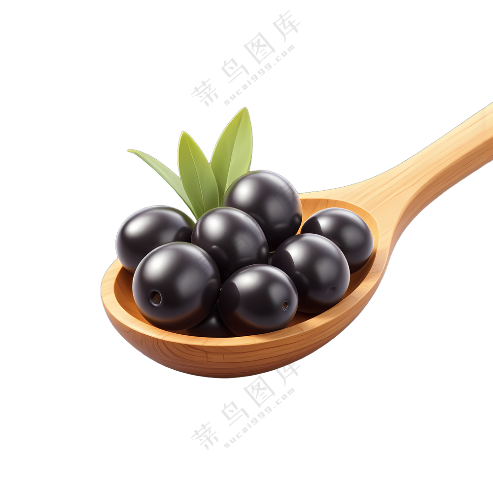 黑橄榄盛于木勺中