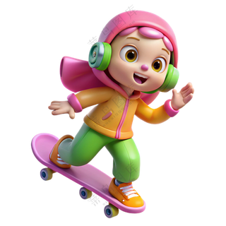 人物3D开心玩滑板女孩