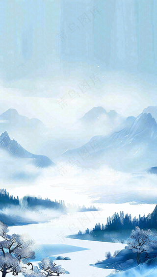 冬天白雪覆盖寒冷唯美雪景大寒插画背景