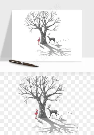 雪树枯树冬天树木png免抠