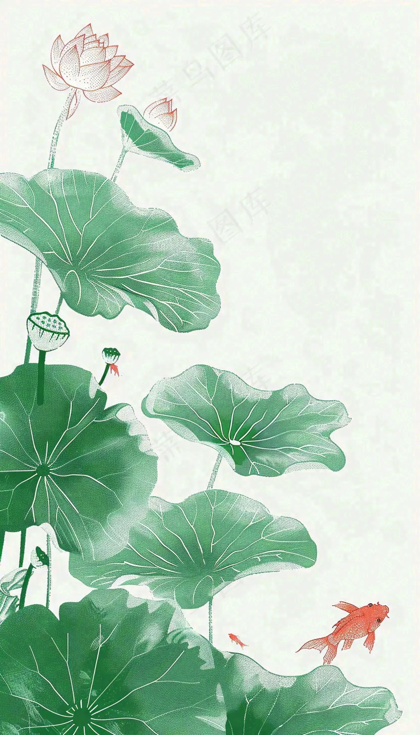 夏天荷花荷叶清凉小清新淡雅立夏夏至暑插画背景