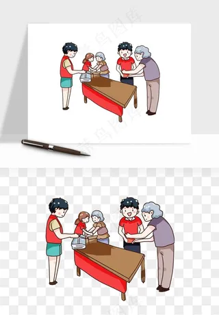 手绘志愿者人物插画png免抠