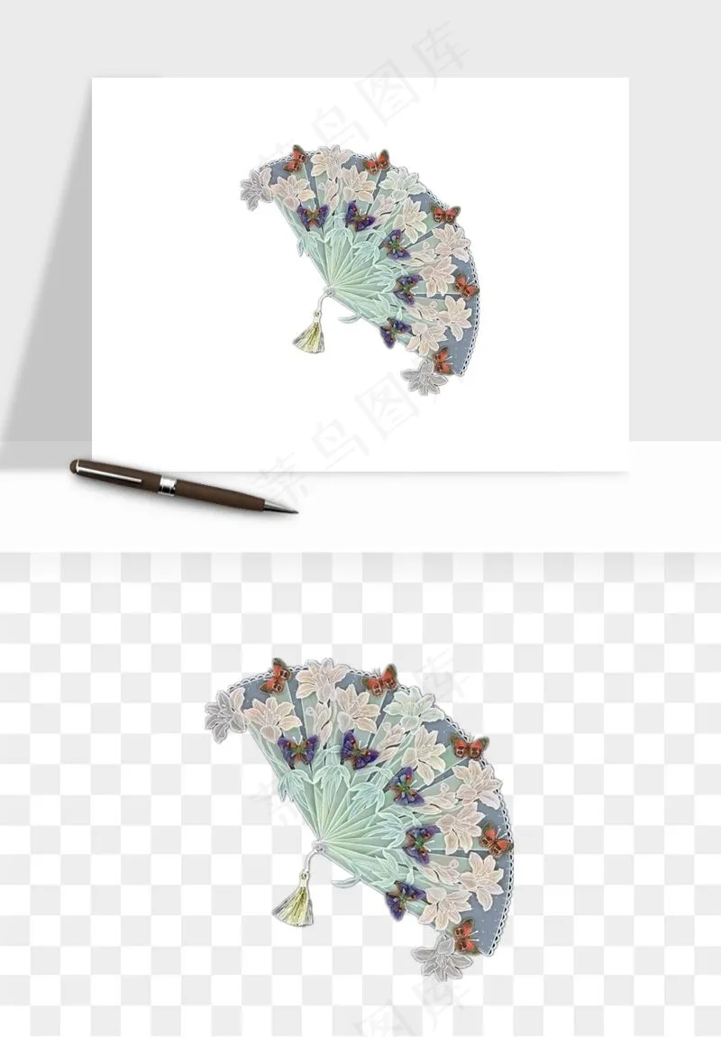 古风扇子元素png免抠