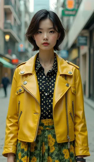 黄色皮衣美女图片