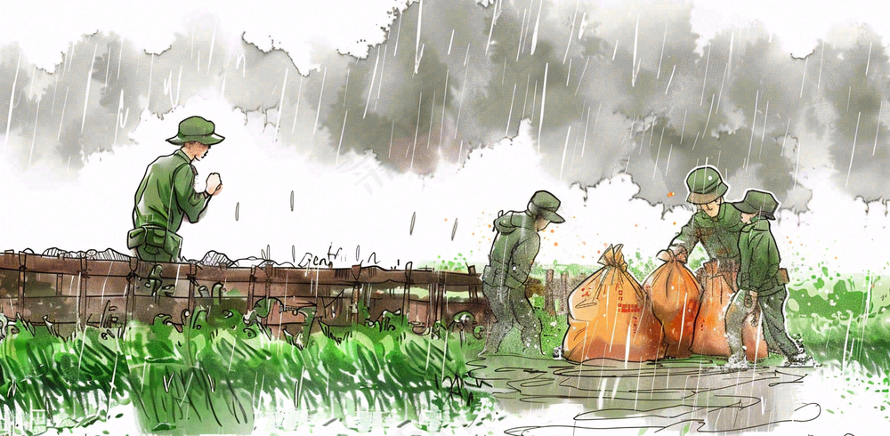 洪水自然灾害防洪预警摄影图