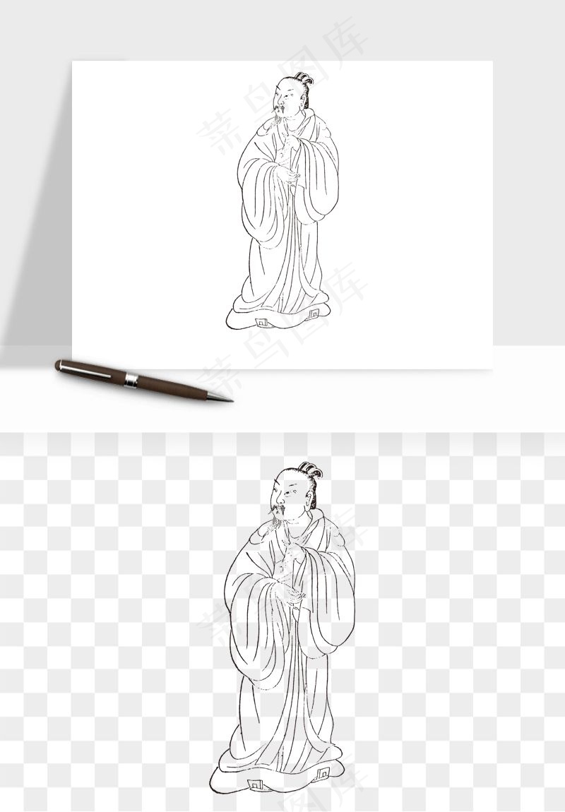 线描古代人物画像png免抠