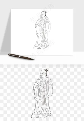 线描古代人物画像png免抠