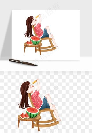 手绘节气人物插画png免抠