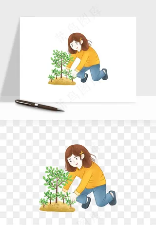 手绘植树节挖土人物png免抠