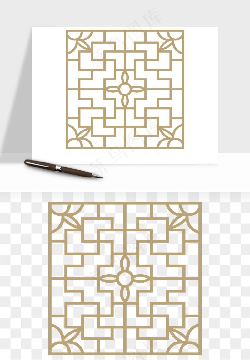 中式镂空古典图案png免抠