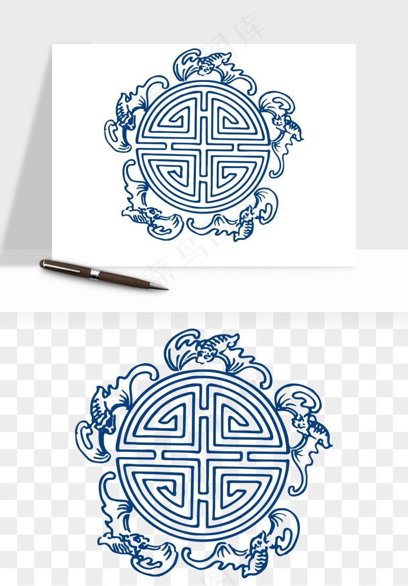 青花瓷花纹花卉图案png免抠