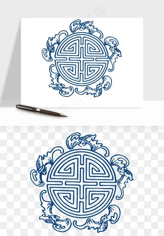 青花瓷花纹花卉图案png免抠