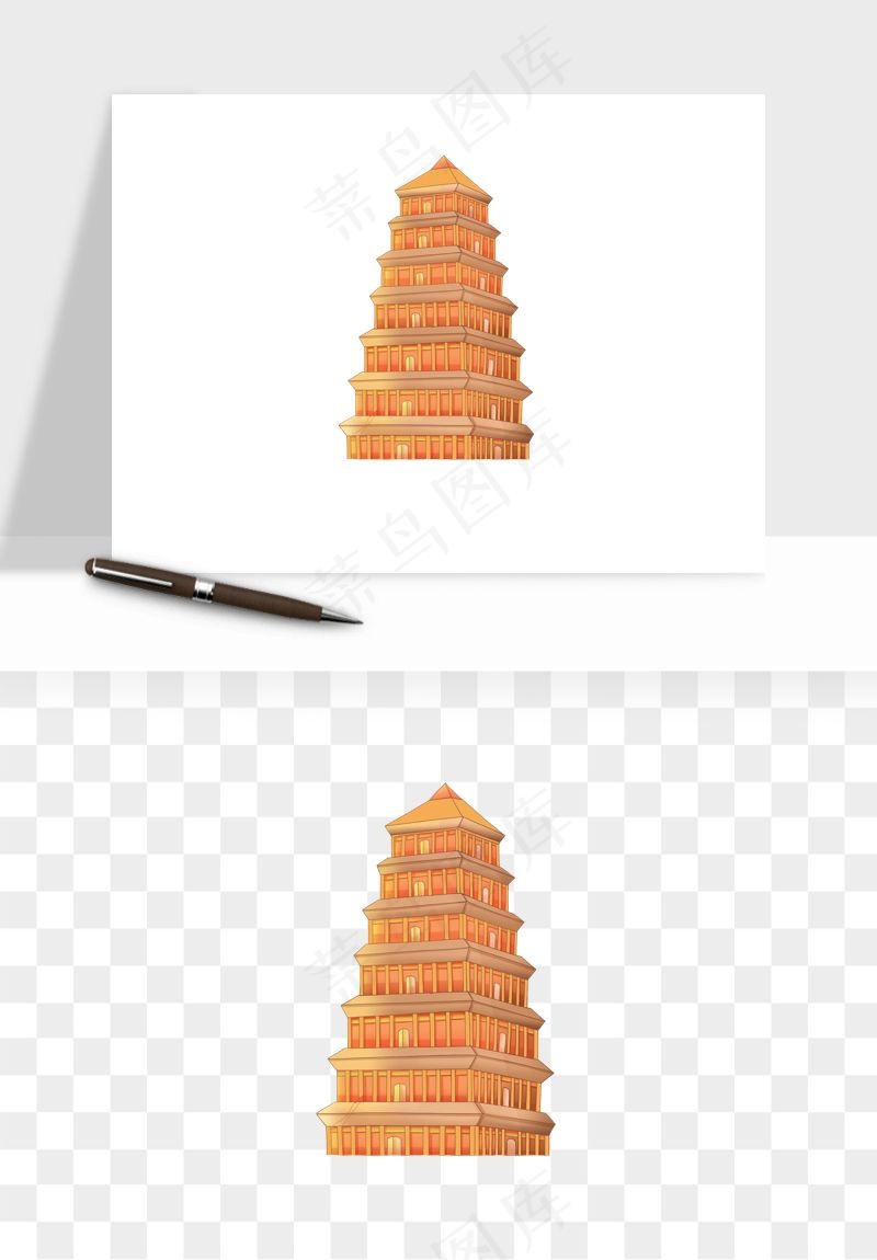 国潮风古建筑古楼古塔鼓楼psd,png免抠图