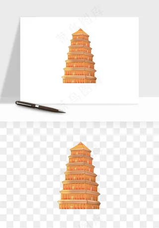 国潮风古建筑古楼古塔鼓楼psd,png免抠图