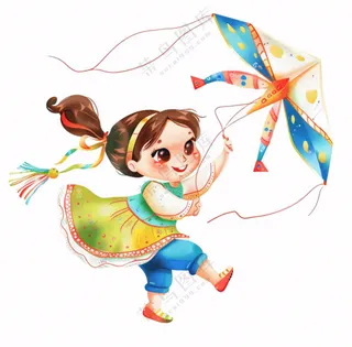 放风筝纸鸢的女孩儿童人物卡通插画免抠