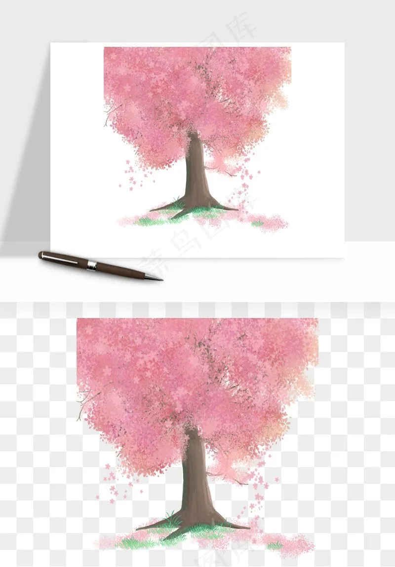 手绘浪漫花树桃花树png免抠