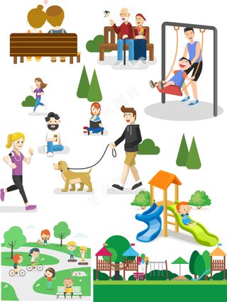 城市公园娱乐散步运动元素大合集