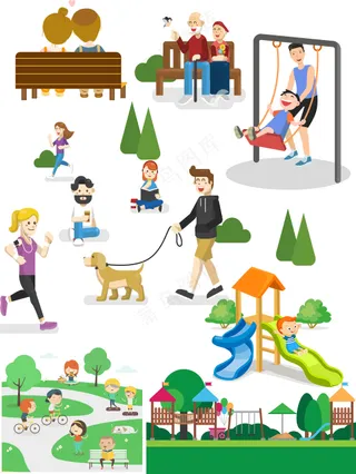 城市公园娱乐散步运动元素大合集
