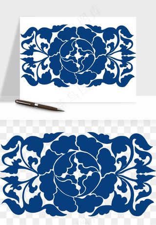 青花瓷花纹花卉图案png免抠