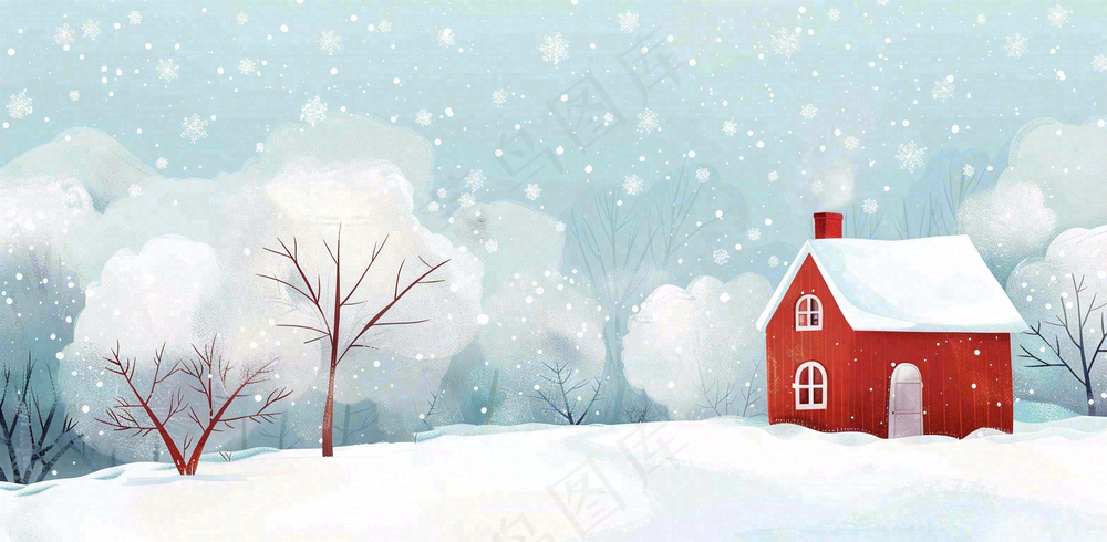 冬天白雪覆盖寒冷唯美雪景小寒插画背景
