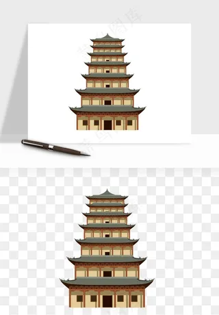 国潮风古建筑古楼古塔鼓楼psd,png免抠图