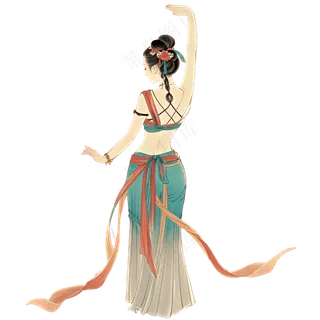 免抠中国风工笔画舞蹈人物背影