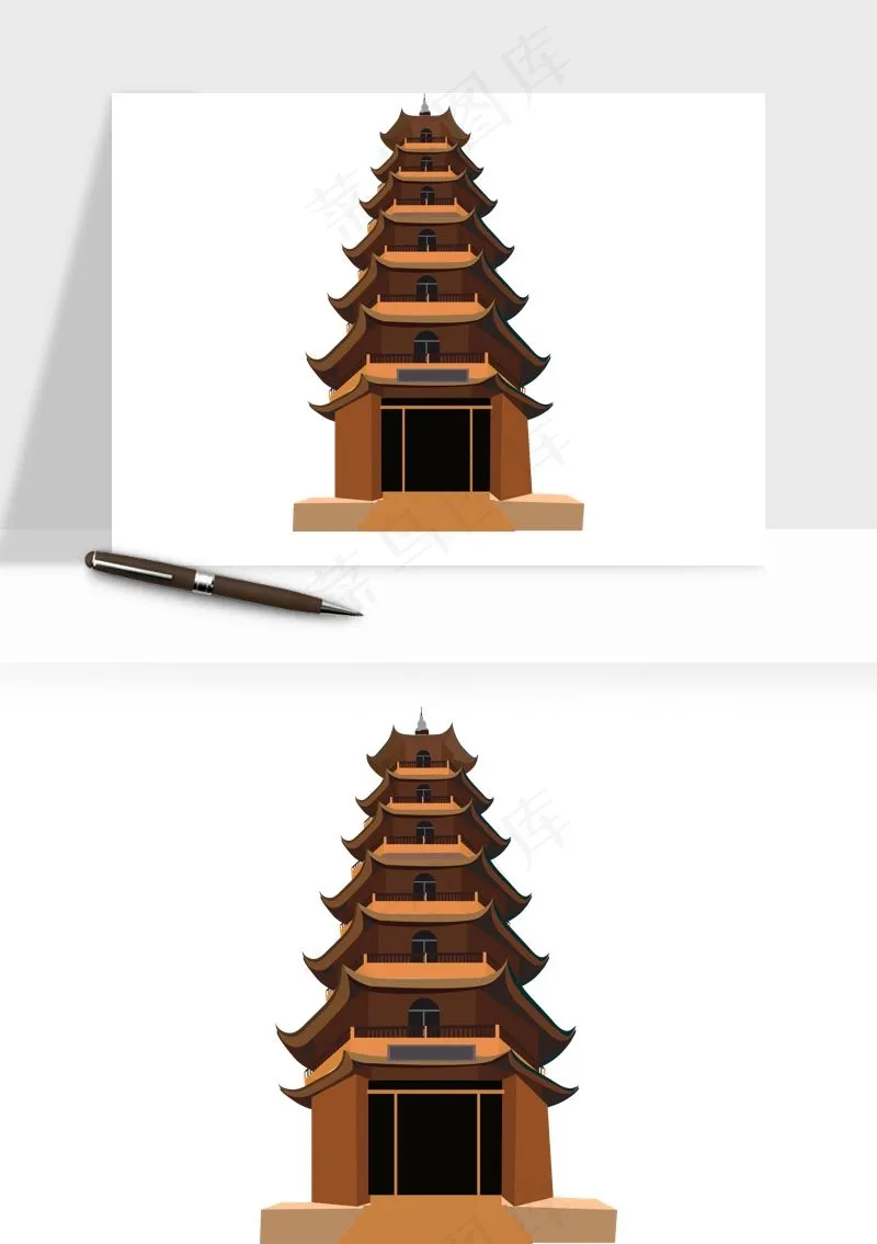 国潮风古建筑古楼古塔鼓楼ai,png免抠图