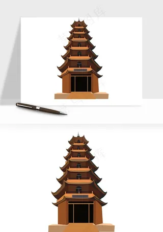 国潮风古建筑古楼古塔鼓楼ai,png免抠图